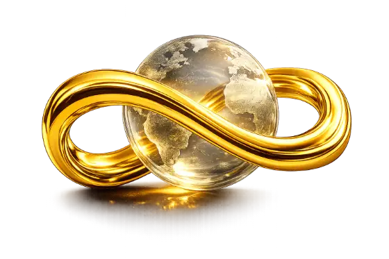 Infinity loop around a globe, marking 24/7 gold trading